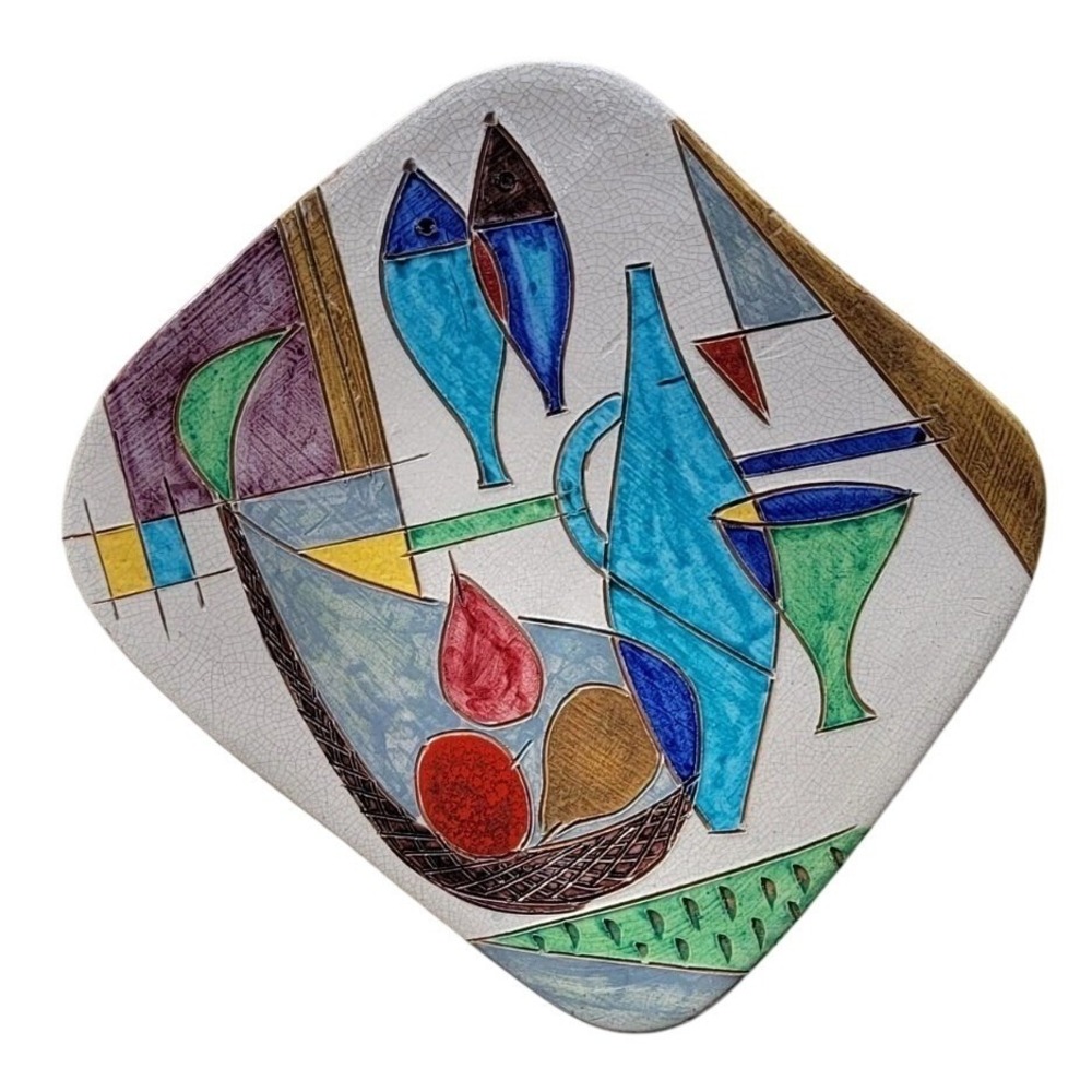 Vintage Raymor Mid Century Italy Ceramic Wall Plaque Still Life Art Tile 14.5"